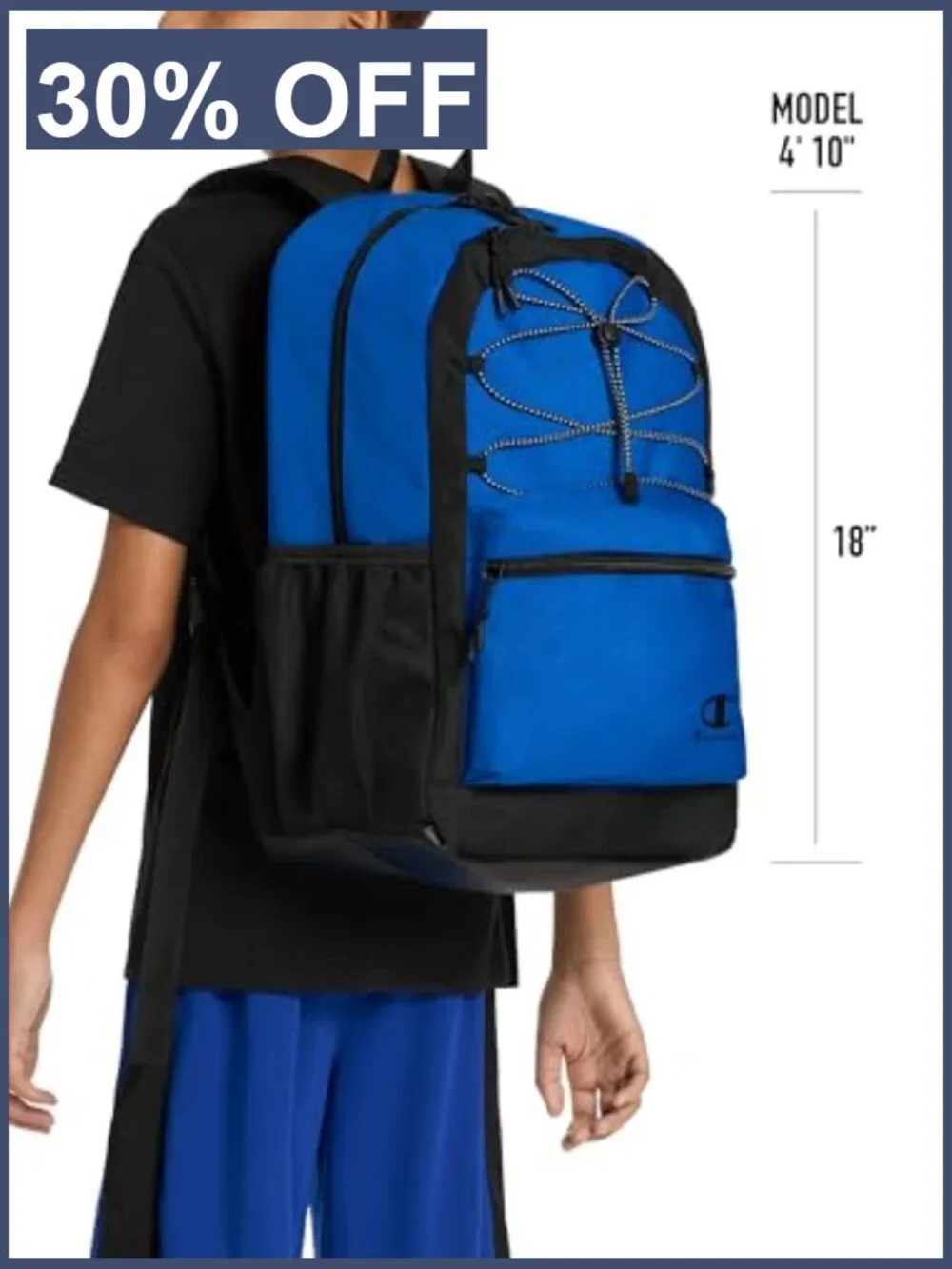 Youth Bungee Backpack with Padded Straps, Water Bottle Pocket